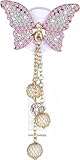 Crystal Pink Butterfly Rhinestones Retractable Badge Reel, Bling Diamond Nurse Badge Holder Reels with Swivel Alligator Clip Badge Holders Identification Badges and Supplies Decorative Accessories
