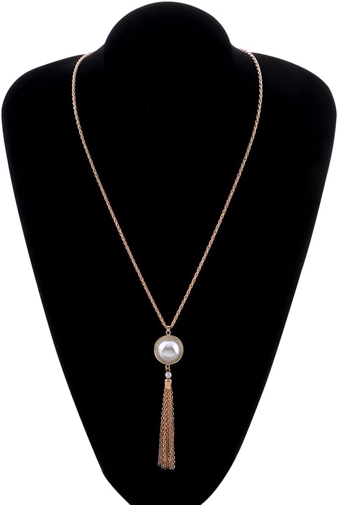 Long Tassel Necklace Gold Pearl Pendant Necklaces Sweater Chain Y Necklace for Women - Image 4