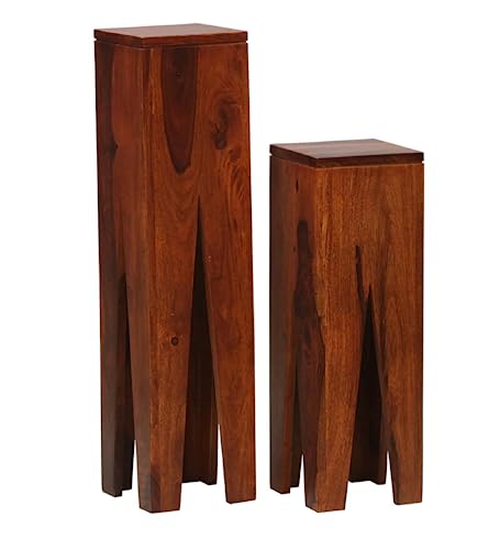 Image of Cosmo Solid Wood END Table for Living Room and Bed Room|Premium Design Side Table for Home |, Solid Sheesham Wood |Set of 2, Brown Ideal for Home Decor