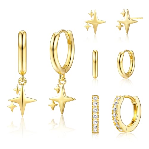 Image of Small Gold Huggie Hoop Earrings Set for Women Men Hypoallergenic 14K Plated Stack Cartilage Earrings, Sterling Silver Multiple Piercing Lightweight Mini Thin Cute Dainty Trendy Jewelry Gifts for Women