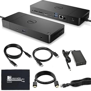 Estación de acoplamiento Dell WD19TB Thunderbolt con adaptador de alimentación de CA de 180 W (entrega de energía de 130 W) + cable HDMI + cable DisplayPort + cable Thunderbolt + paño de microfibra