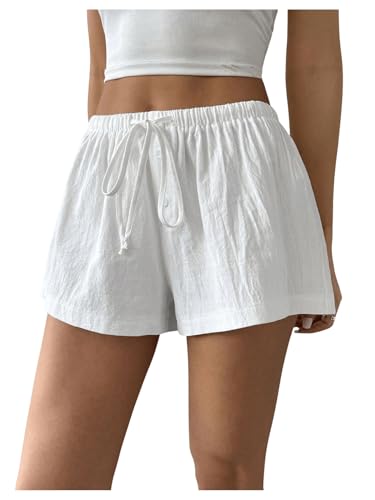 SOLY HUX Womens Drawstring Waist Wide Leg Lounge Shorts Casual Summer Fashion Apparel Pure White Medium