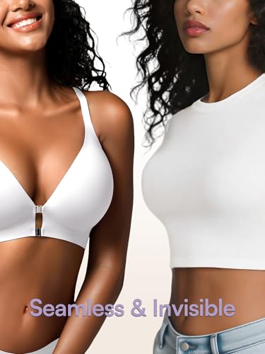 Image of Racerback Bras with Metal Magnetic Front Closure - S-XL Wireless for Women No Underwire Seamless Supportive Bralettes