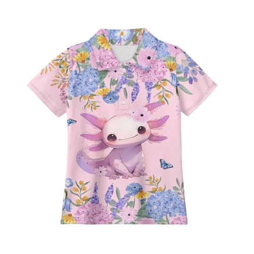 XXQGOMG Axolotl Shirt for Girls Golf Shirt for Girls 10-12 Casual Athletic Shirt Button Up Golf Tennis T-Shirts with Collared Moisture Wicking Activewear