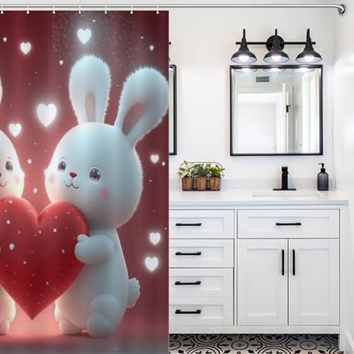 Rideau de douche lapin mignon rideau de bain imperméable polyester 140x183 - 5