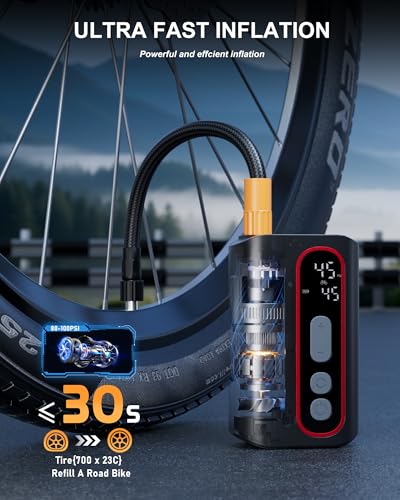 CKWUE Mini Electric Bike Pump, 4X Faster 160 PSI Bike Tire Pump with Guage Auto Stop, Portable Bicycle Pump with Presta Valves for Road Bike, Motorcycle, Mountain Bike, Car, Sports Ball