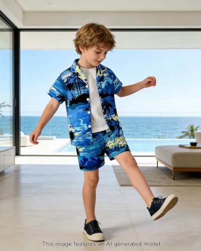 Image of SANGTREE 3 Piece Boy Outfits Short Sleeve Shirt and Shorts Set Beach Vacation Summer Clothes, 3 Months - 9 Years