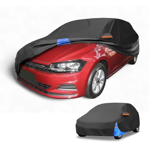 Image of Waterproof All-Weather Universal Car Cover with Right Side Zipper, 210D-PU Black Blue Fits for Hatchback Up to 163 inch Length