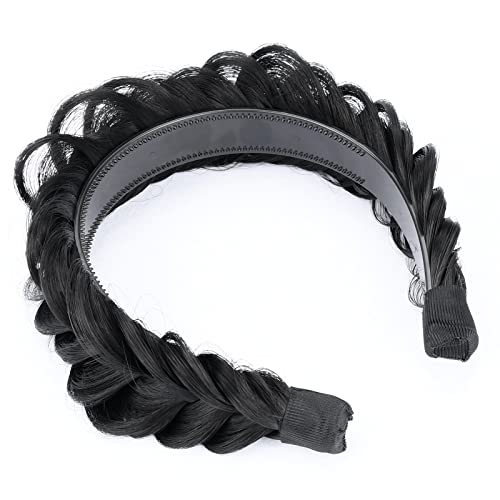 BOBIYA Wide Braided Headband with Teeth Braid Headbands With Teeth for Women Braided Hair Headbands with Tooth (Natural Black) - Image 4