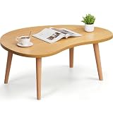 FAMIDGE Low Coffee Table, Oval Japanese Floor Table with Solid Wood Legs, 23.6" L Tatami Tea Table, Tool-Free Assembly Floor Desk for Living Room Apartment Bedroom, Natural