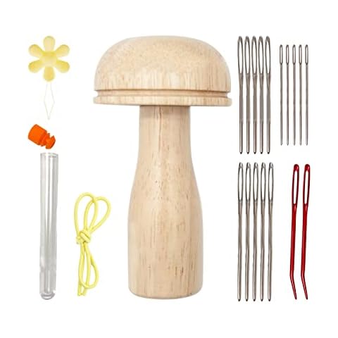 YWNYT Wood Darning Mushroom Needle Thread Set Embroidery Supplies for DIY Hand Sewing Darning Socks, Clothes, Home Cover