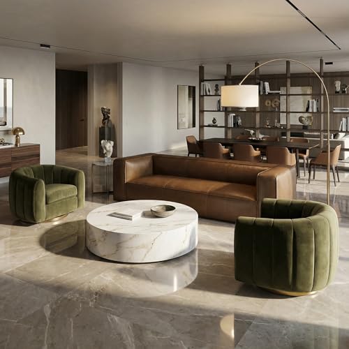 Image of 2026 New Luxury Curved Leather Sofa and 2 Swivel Chair Set, 92.5 inch, Velvet