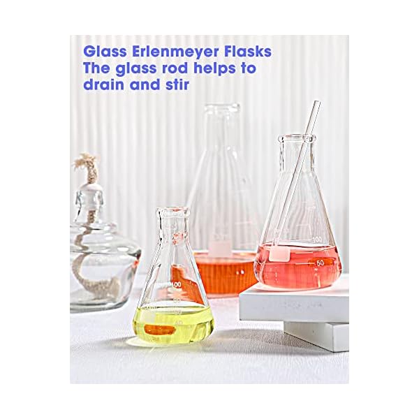 9-Pack-Glass-Erlenmeyer-Flask-Set-with-Glass-Stirring-Rod-7-Sizes-50ml-100ml-150ml-200ml-250ml-300ml-500ml-Borosilicate-Erlenmeyer-Flasks-with-Printed-Graduation-for-Lab-Chemistry 9-Pack-Glass-Erlenmeyer-Flask-Set-with-Glass-Stirring-Rod-7-Sizes-50ml-100ml-150ml-200ml-250ml-300ml-500ml-Borosilicate-Erlenmeyer-Flasks-with-Printed-Graduation-for-Lab-Chemistry