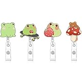 Cute Retractable Badge Holder Reel,Frog and Mushroom Badge Reel - Clip On Name Badge Tag with Belt Clip, ID Badge Reels Clip Card Holder for Office Workers,Doctors,Nurses,Medical Students and Students