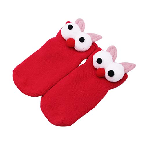 Preisvergleich Produktbild BRISEZZ Kindersocken Rutschfeste Tierische Vertikale Ohrsocken der Karikatur des Babys Terry Socken Kinder Bodensocken Cartoon Baumwollsocken Schönes Weihnachtsgeschenk Kindergeschenk (Rot)