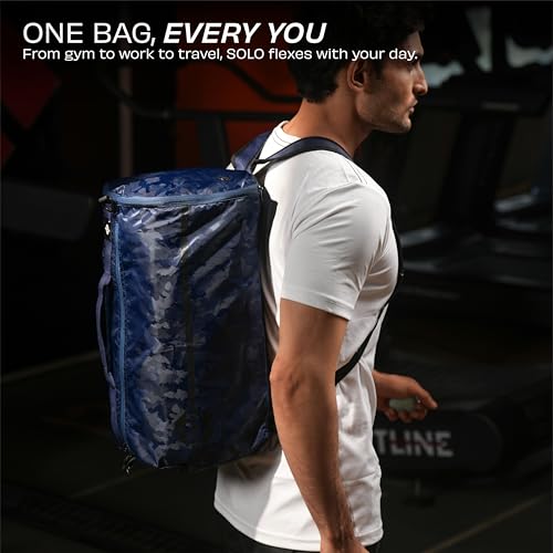 Image of Nivia Solo Gym Bag for Men & Women, Ventilated Shoe Compartment, Internal Utility Pocket, Side Mesh Pocket, Convertible Carry System, Ideal for Fitness, Sports, Travel, Workout & Training (Blue), 25L