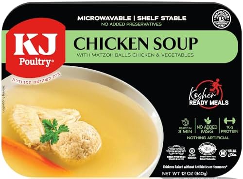Kosher Matzoh Ball Chicken Soup & Vegetables, NOT for PASSOVER, MRE Meat Meals Ready to Eat, Shabbos Food (1 Pack) Prepared Entree Fully Cooked, Shelf Stable Microwave Dinner - Travel, Camping