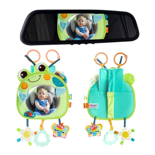 Image of Jollybaby Car Seat Crib Stroller Play Gym Hanging Toy for Baby 0-3-6-12 Months, Tummy Time Mirror Toys Gifts for Newborn Infants, Carseat Travel Toy for Road Trip - Frog