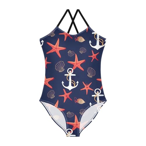 Anchor Shellfish Starfish Girls One Piece Swimsuits Summer Quick Dry Beach Bathing Suit