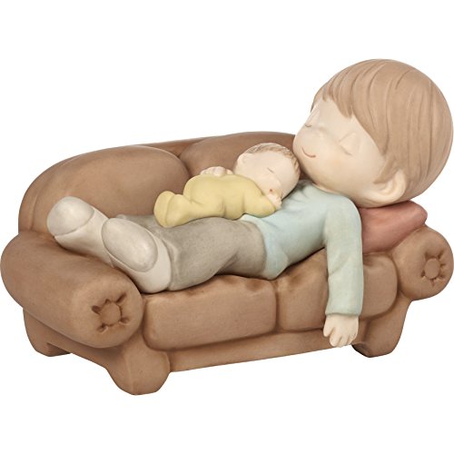 Precious Moments A Moment To Treasure Sleeping Father with Baby Bisque Porcelain Figurine, 172019