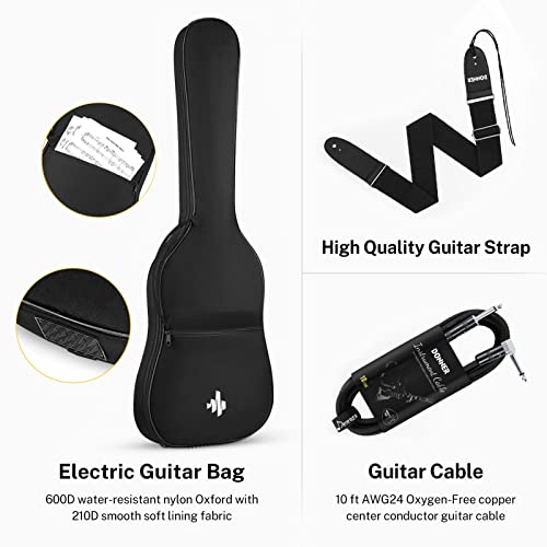 Donner Dst-100B 39 Inch Electric Guitar Beginner Kit Solid Body Full Size Black Hss Pick Up For Starter & Donner Guitar Cable 10 Ft 2 Pack #TOP4