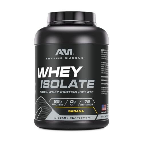 Image of Amazing Muscle Whey Protein Isolate Powder | 25 Grams Protein Per Serving | 100% Whey Isolate | Zero Fat | Made in USA (5 LB, Banana)