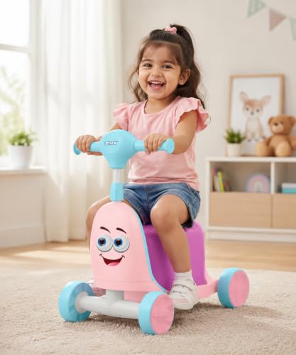 Image of ZIVY Orry Rider 2in1 Kids Scooter & Ride-On Toy Car | Convertible Stand & Drive Scooter | Extra-Wide Comfort Seat, Stainless Steel Stem, Easy Steering & Smooth Wheels for Indoor /Outdoor (Pink)