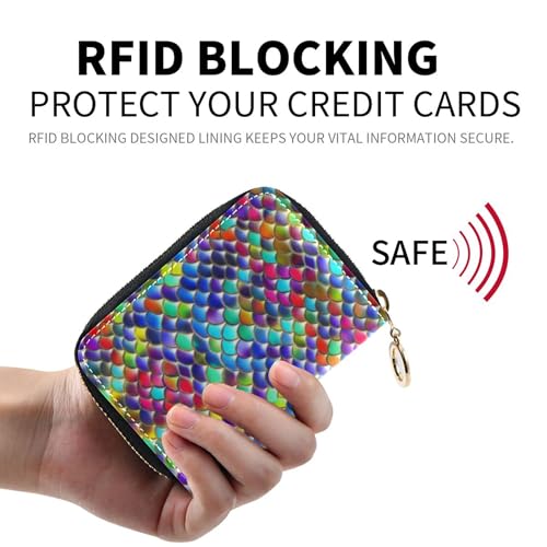GAIGEO Cute Card Holder RFID Blocking Womens Wallets Small Leather Coin Change Purse with Zipper Iridescent Scales Colorful2