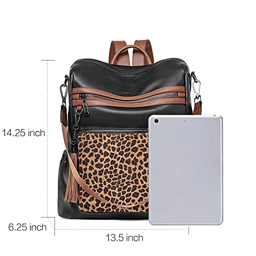 Cluci Backpack Purse For Women Leather Fashion Travel Designer Large Ladies Shoulder Bags With Tassel Black With Leopard #TOP2