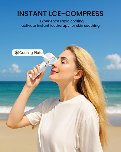 Image of Gaiatop Powerful Portable Handheld Fan, 5 Speed Strong Wind Personal Small Desk Fan Rechargeable with Lce Compress for Quick Cooling for Travel Indoor Outdoor Use
