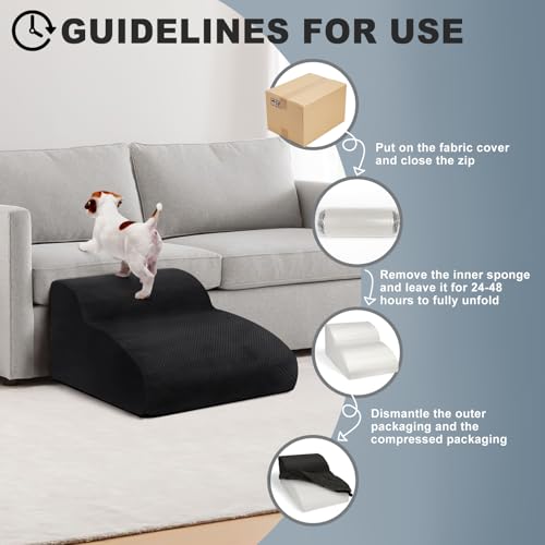 Mozvvco Hundetreppe für Kleine Hunde, 2 Stufen Haustiertreppe für Bett und Sofa aus Hochdichtem Schwamm, Hunde Treppen mit Abnehmbarer Bezug, Waschbar Haustierleiter, Senden Fusselrolle, Schwarz