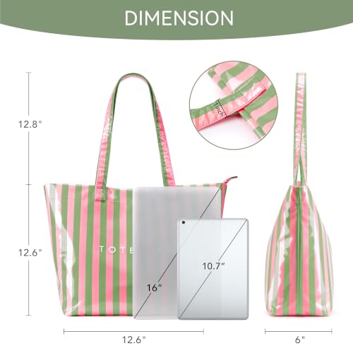 Image of KALIDI PVC Zipper Tote Bag, Jelly Kraft Paper Beach Bag Large Hobo Carry All Travel Shopping Handbag Plastic Shoulder Bag