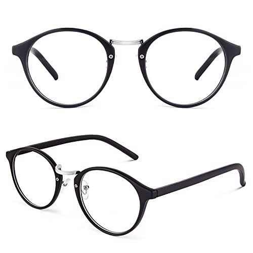 Image of Happy Store CN65 Vintage Inspired Metal Bridge Round UV400 Clear Lens Glasses for Men and Women,Matte Black