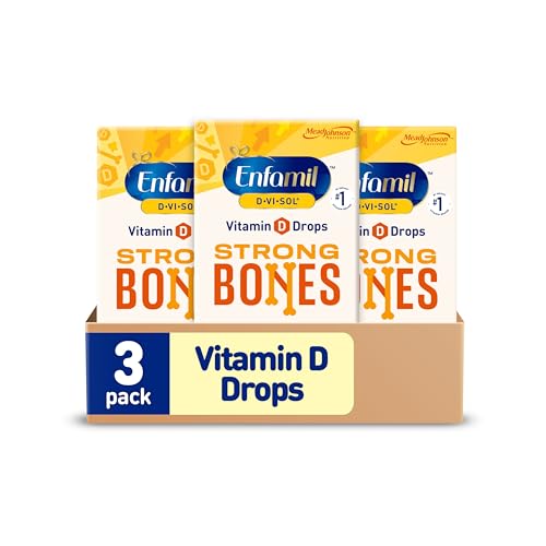 Image of Enfamil Baby Vitamin D-Vi-Sol Vitamin D Liquid Supplement Drops for Infants, Supporting Strong Teeth & Bones in Newborn Babies, Easy-to-Use, Gluten-Free, 50 mL Dropper Bottle, Pack of 3