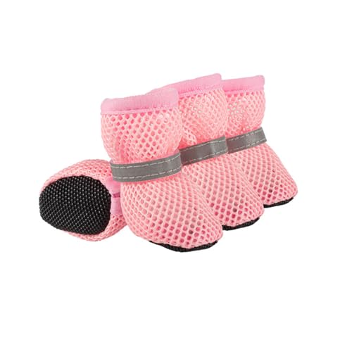 MeiAOBest 4 scarpe in rete per cani, scarpe estive traspiranti antiscivolo per animali domestici, protezione per zampe di cane di taglia piccola e media (rosa)