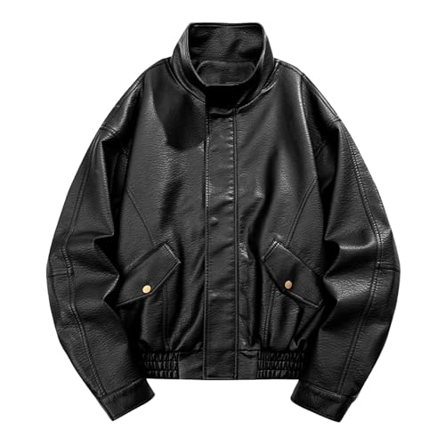 Veste en cuir véritable homme avec col chemise élégant et doublure soyeuse