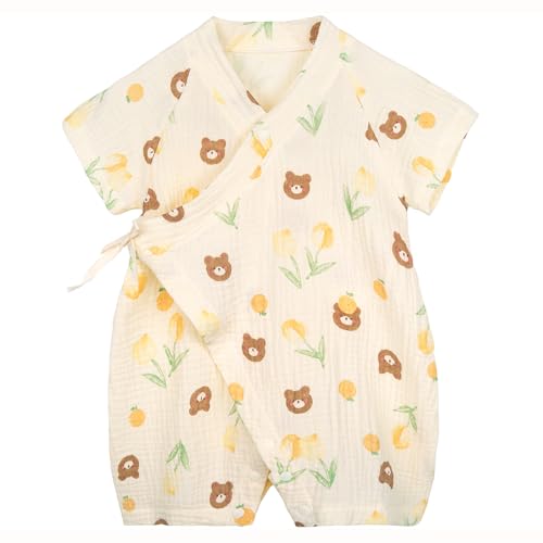 Image of Infant Kimono Robe Newborn Cotton Yarn Robe Baby Romper