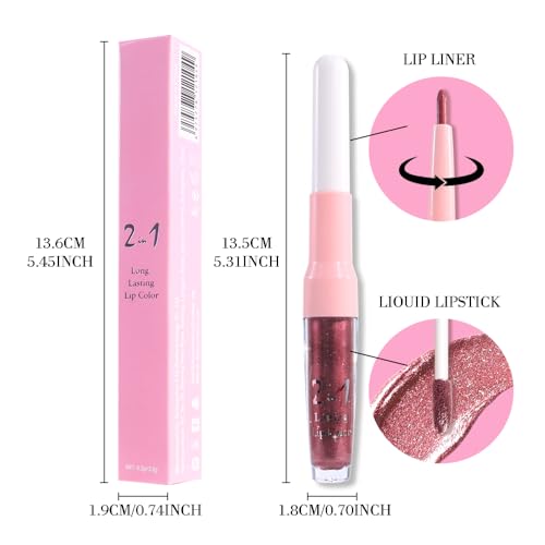 Image of evpct Dark Wine Red Metallic Glitter Lip Liner and Lipstick Combo Lip Gloss Stain Set Makeup for Women Long Lasting Waterproof 24, Mauve Plum Frosted Metallic Shimmer Glossy iridescent Liquid Lipstick