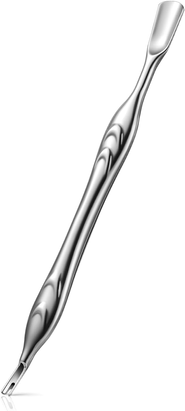 FERYES Cuticle Pusher with Fork, 2-in-1 Cuticle Trimmer Nail Care Tool, Stainless Steel Cuticle Remover Tool for Manicures and Pedicures - Silver
