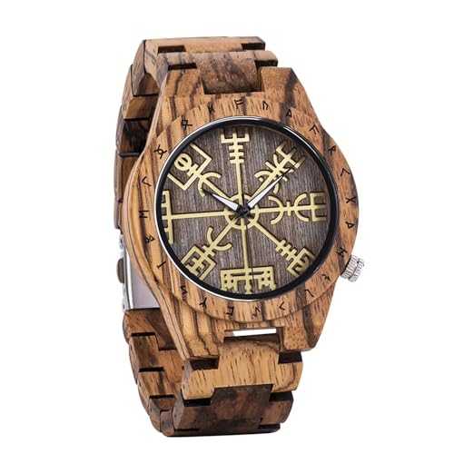 Montre Viking en bois homme, l'esprit des runes norse gravé dans l'ébène