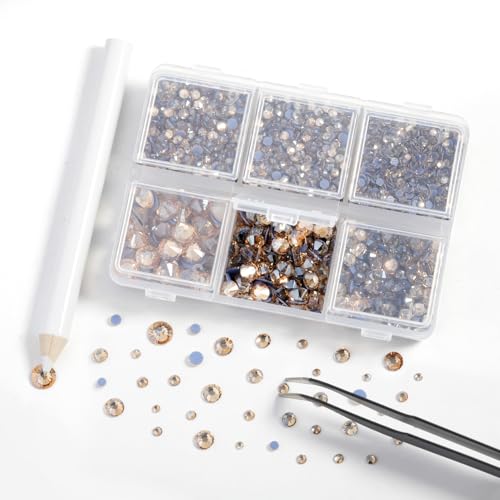 Image of BEADSLAND Hotfix Rhinestones, 4000 PCS Golden Rhinestones for Clothes Crafts Mixed 6 Sizes with Wax Pencil and Tweezers Kit, SS6-SS30, Golden Shadow