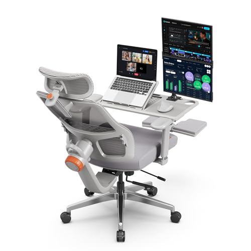 Image of Newtral Ergonomic Office Chair, Auto-Following Lumbar Support Desk Chair with Footrest (Grey, 5D Headrest +Laptop Tray)