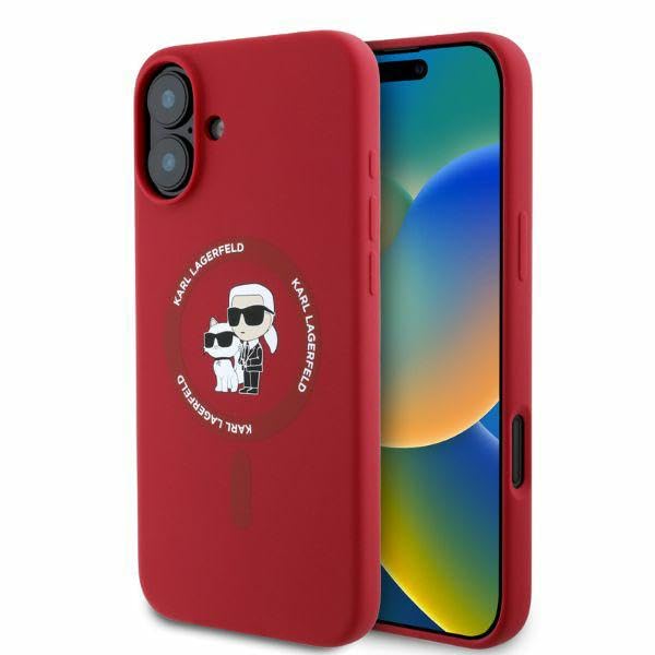 CG Mobile Karl Lagerfeld KLHMP16SSCMKCRHR Coque de Protection Rigide en Silicone pour iPhone 16 6,1" Rouge Motif tĂŞtes Karl & Choupette