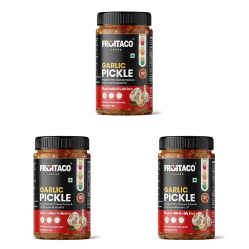 Image of Fruitaco Garlic Pickle - Authentic Indian Pickle with Tangy and Spicy Flavor | Perfect Side for Meal (1 Kg, Garlic Pickle) (Pack of 3)