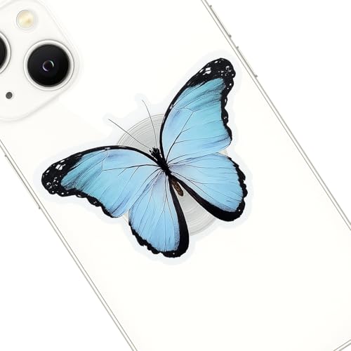 Butterfly Phone Grip Rare Butterfly Cute Butterfly Stand Transparent Resin Folding Elastic Base Compatible with Mobile Phones and Kindle e-Readers (Blue Butterfly)