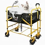 Foldable Dog Bath Cart for Dirty Outdoor Dogs,Adjustable Height pet Bath Cart for Small and Medium Dogs(5-55 lbs) and Cats,Four-Wheel Bathing Cart with Brake,No Need to Carry Your Muddy Pup Home