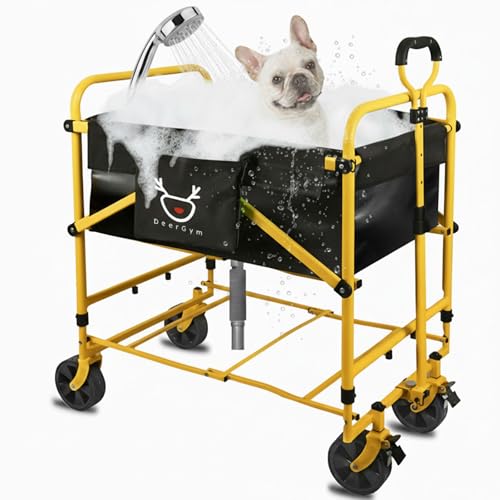 Foldable Dog Bath Cart for Dirty Outdoor Dogs,Adjustable Height pet Bath Cart for Small and Medium Dogs(5-55 lbs) and Cats,Four-Wheel Bathing Cart with Brake,No Need to Carry Your Muddy Pup Home
