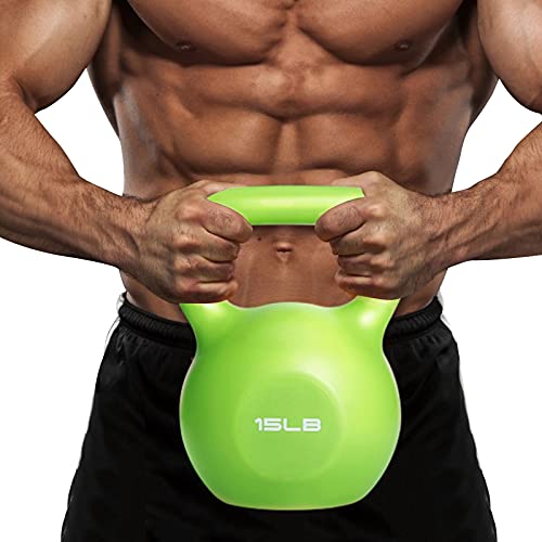 Midvalley 15 LB Kettlebell Weight,2021 Newest Vinyl Coated Kettlebell Set Weights,15 lb Kettlebells for Home Gym Workout, Strength Training, Fitness Kettle Bell