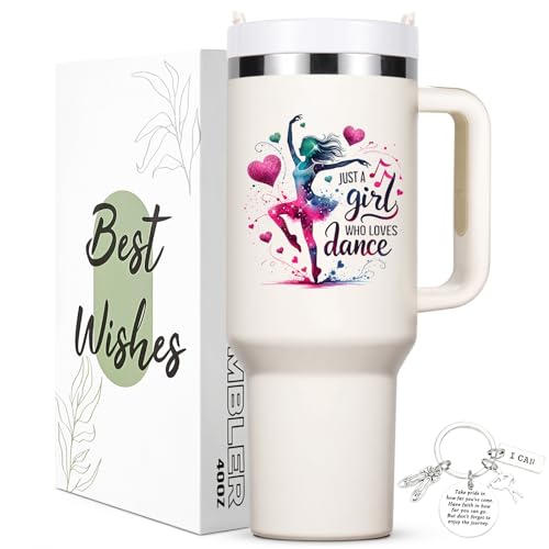Lifecapido Dance Recital Gifts for Girls, Dancer 40oz Tumbler with Key Chain, Dancer Dance Gifts, Creamy