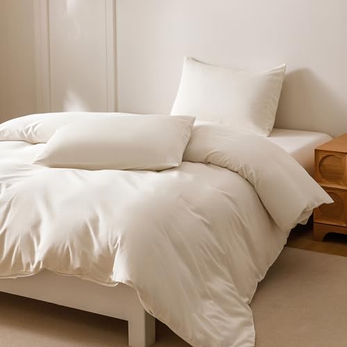HeimenAogo Egyptian Cotton Duvet Cover Set King, Ultra Soft and Breathable Comforter Cover with Zipper Closure, High Thread Count Long Staple Cotton Blanket Cover 3pcs, Off-White by HeimenAogo - Used condition - Image 8